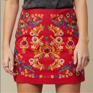 Altar'd State Red Embroidered Mini Skirt
